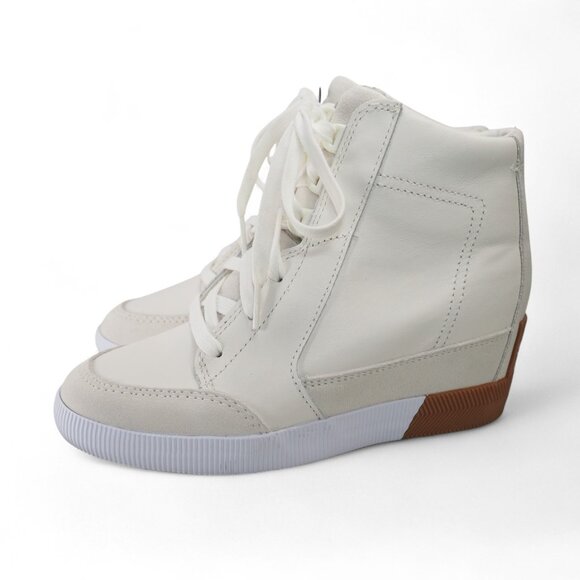 Sorel Out N About Hidden Wedge Leather Boots Women's 7 White / Gum NL4596-125 - Picture 2 of 12